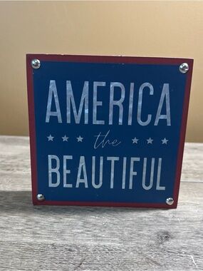 Patriotic Red White Blue Summer Door Plaque Memorial Decor (LAND OF THE BRAVE)